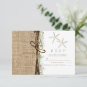 Invitation Réponse de mariage rustique en toile de jute avec  (Debout devant)