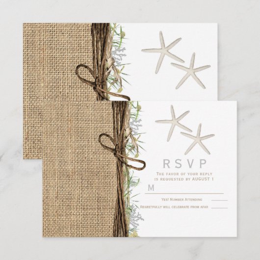 Invitation Réponse de mariage rustique en toile de jute avec  (Devant / Derrière)
