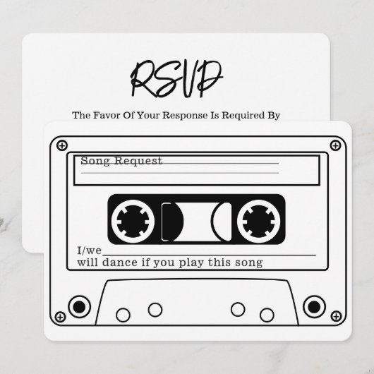 Invitation Réponse de mariage sur cassette musique rétro styl (Devant / Derrière)