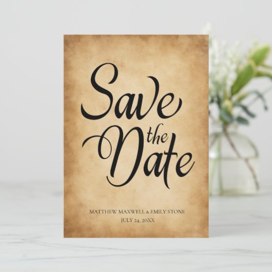 Invitation Réponse de mariage sur parchemin ancien victorien (Debout devant)