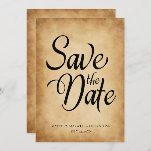 Invitation Réponse de mariage sur parchemin ancien victorien (Devant / Derrière)