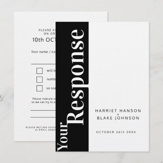 Invitation Réponse de mariage texte gras noir et blanc (Devant / Derrière)