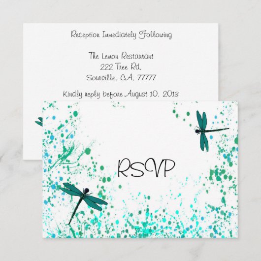 Invitation Réponse de réception de mariage Libellules sarcell (Devant / Derrière)