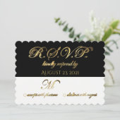 Invitation Réponse de réponse de mariage RSVP noir blanc or (Debout devant)