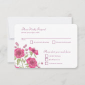 Invitation Réponse de RSVP de mariage à la rose rose vif (Devant)