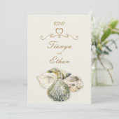 Invitation Réponse de RSVP de mariage d'art de coquillages (Debout devant)