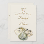 Invitation Réponse de RSVP de mariage d'art de coquillages (Devant / Derrière)