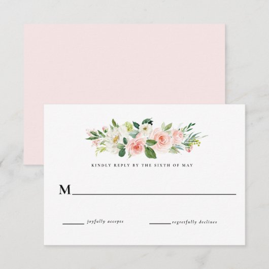 Invitation Réponse de RSVP de mariage floral rose rougeur (Devant / Derrière)