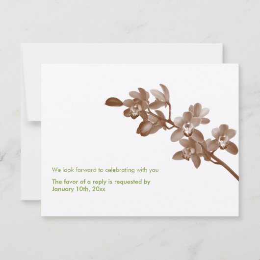Invitation Réponse de RSVP de mariage moderne vert écru orchi (Devant)