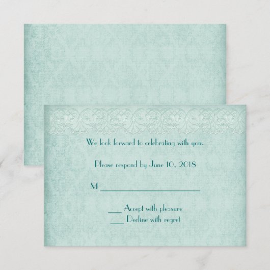 Invitation Réponse dentelle et damas (Devant / Derrière)