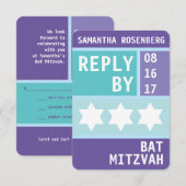 Invitation Réponse du Bat mitzvah RSVP de David Star (Devant / Derrière)