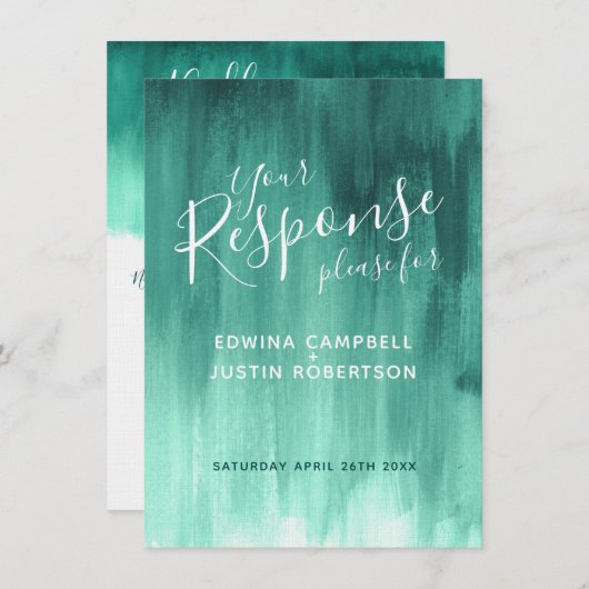 Invitation Réponse du mariage d'art moderne Emerald abstrait (Devant / Derrière)