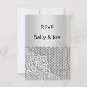 Invitation Réponse du Mariage de la dentelle argentée (Devant)