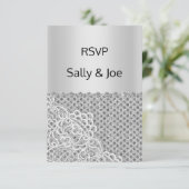 Invitation Réponse du Mariage de la dentelle argentée (Debout devant)