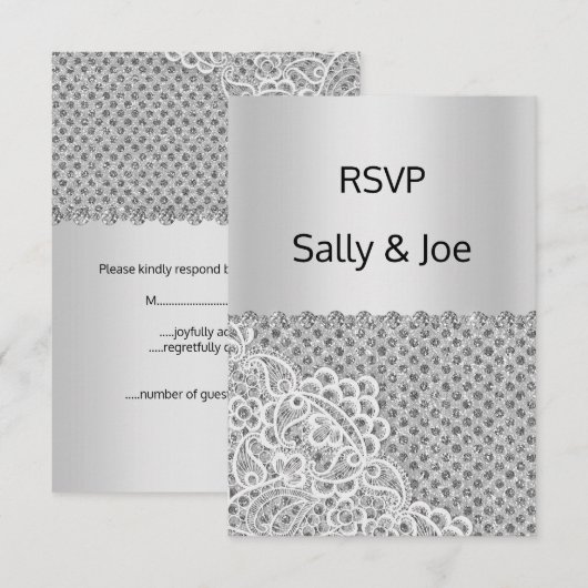 Invitation Réponse du Mariage de la dentelle argentée (Devant / Derrière)