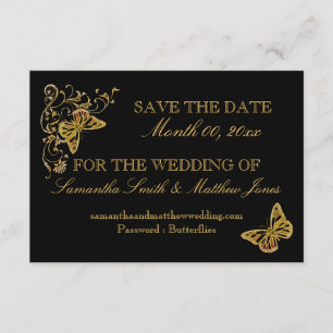 Invitation Réponse du mariage de papillon en or noir 02