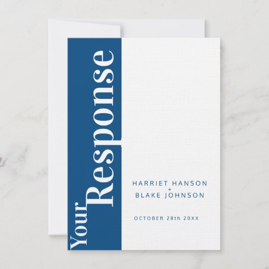 Invitation Réponse du mariage en gras bleu et blanc RSVP (Devant)