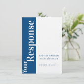 Invitation Réponse du mariage en gras bleu et blanc RSVP (Debout devant)