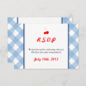 Invitation Réponse du mariage rustique du pays en vichy bleu (Devant / Derrière)