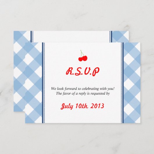 Invitation Réponse du mariage rustique du pays en vichy bleu (Devant / Derrière)