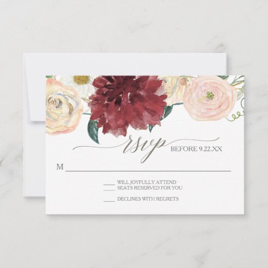 Invitation Réponse du RSVP Chrysanthemum Marsala Rose d'autom (Devant)