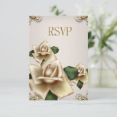 Invitation Réponse élégante de mariage or crème beige Roses (Debout devant)
