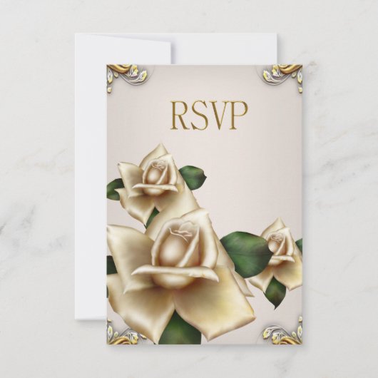 Invitation Réponse élégante de mariage or crème roses beige (Devant)