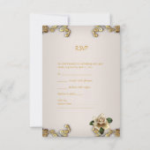 Invitation Réponse élégante de mariage or crème roses beige (Dos)