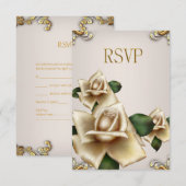 Invitation Réponse élégante de mariage or crème roses beige (Devant / Derrière)