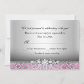 Invitation Réponse élégante diamant rose (Dos)