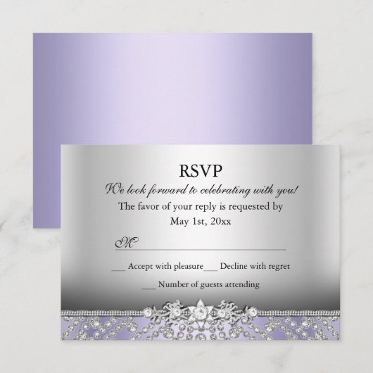 Invitation Réponse élégante diamant violet RSVP (Devant / Derrière)