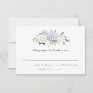 Invitation Réponse Élégante Fleurie Mariage Hydrangea Bleu