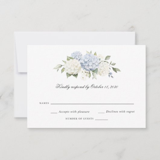 Invitation Réponse élégante florale mariage hydrangea bleu (Devant)