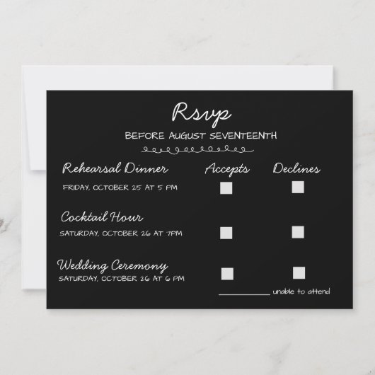 Invitation Réponse élégante manuscrite pour un mariage multi- (Devant)