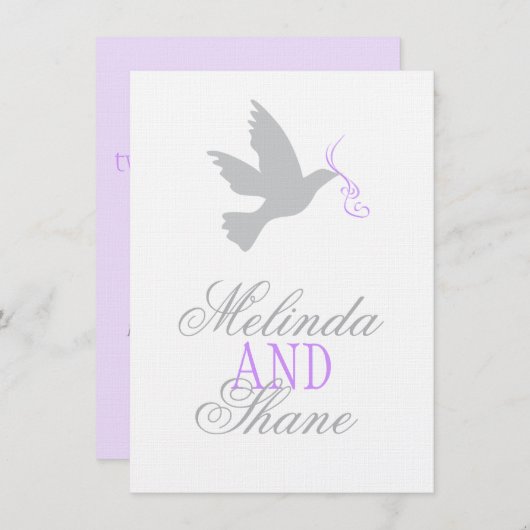 Invitation Réponse formelle de mariage au ruban violet colomb (Devant / Derrière)