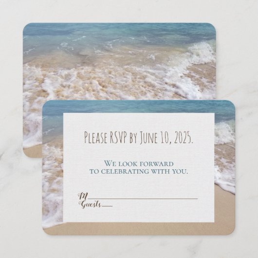 Invitation réponse mariage-coeurs sur la plage dans le sable (Devant / Derrière)