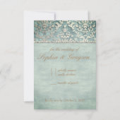 Invitation Réponse Mariage Damas Pailleté Vert Sauge (Dos)
