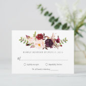 Invitation Réponse mariage floral bordeaux Marsala (Debout devant)