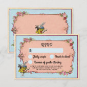 Invitation Réponse Mariage Pays des Merveilles Lapin Fleurs I (Devant / Derrière)