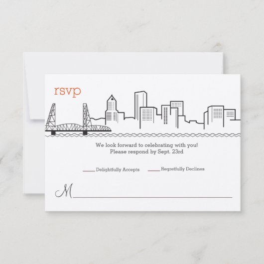 Invitation Réponse Mariage Portland Skyline (Devant)