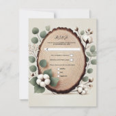 Invitation Réponse Mariage Rustique Coton Eucalyptus Bois de (Devant)