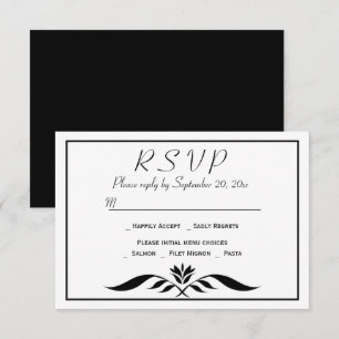 Invitation Réponse minimaliste noir floral mariage fête moder