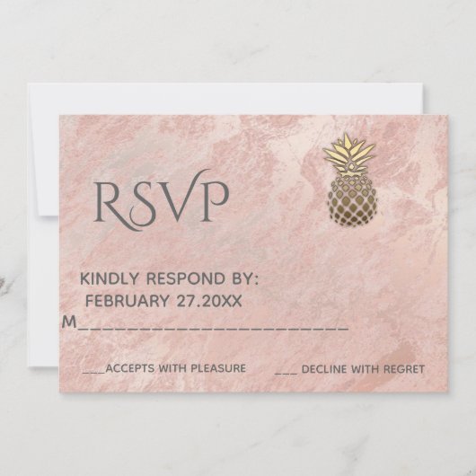 Invitation Réponse minimaliste rose gold marble gold pineappl (Devant)
