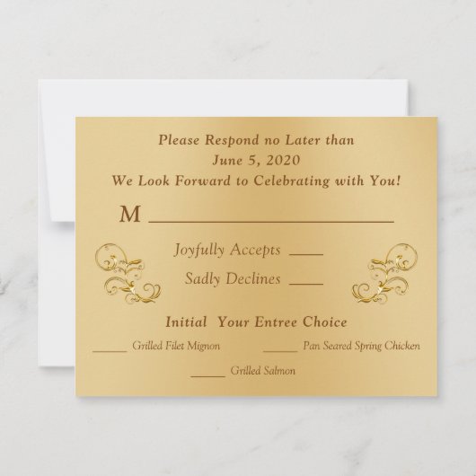 Invitation Réponse pour les 50 ans de mariage dorés avec menu (Dos)