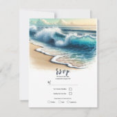 Invitation Réponse pour mariage sur la plage avec vagues de l (Devant)