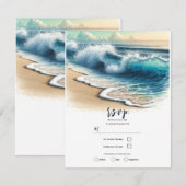 Invitation Réponse pour mariage sur la plage avec vagues de l (Devant / Derrière)