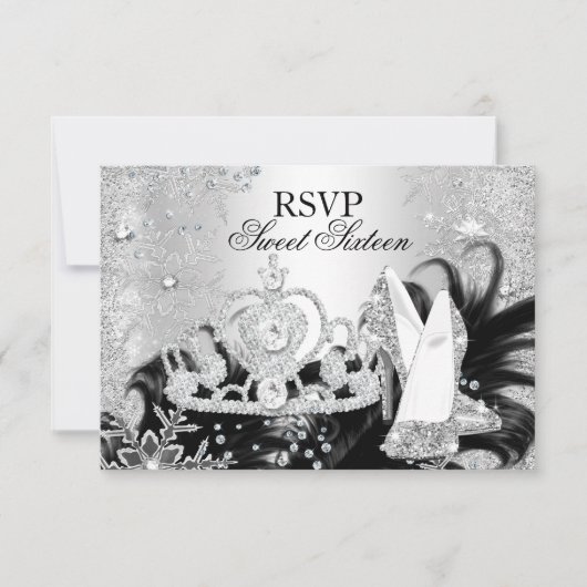 Invitation Réponse pour Winter Sparkle Snowflake Silver Sweet (Devant)