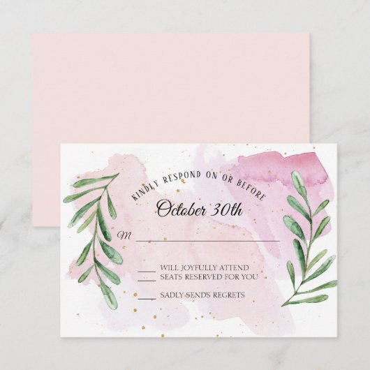 Invitation Réponse RSVP à l'aquarelle moderne feuille d'eucal (Devant / Derrière)