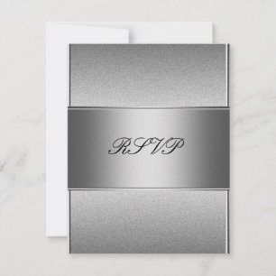 Invitation Réponse RSVP Argent Gris Métal Noir 21e Anniversai