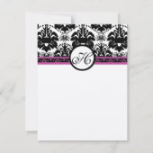 Invitation Réponse RSVP avec menu en damas noir monogrammé (Dos)